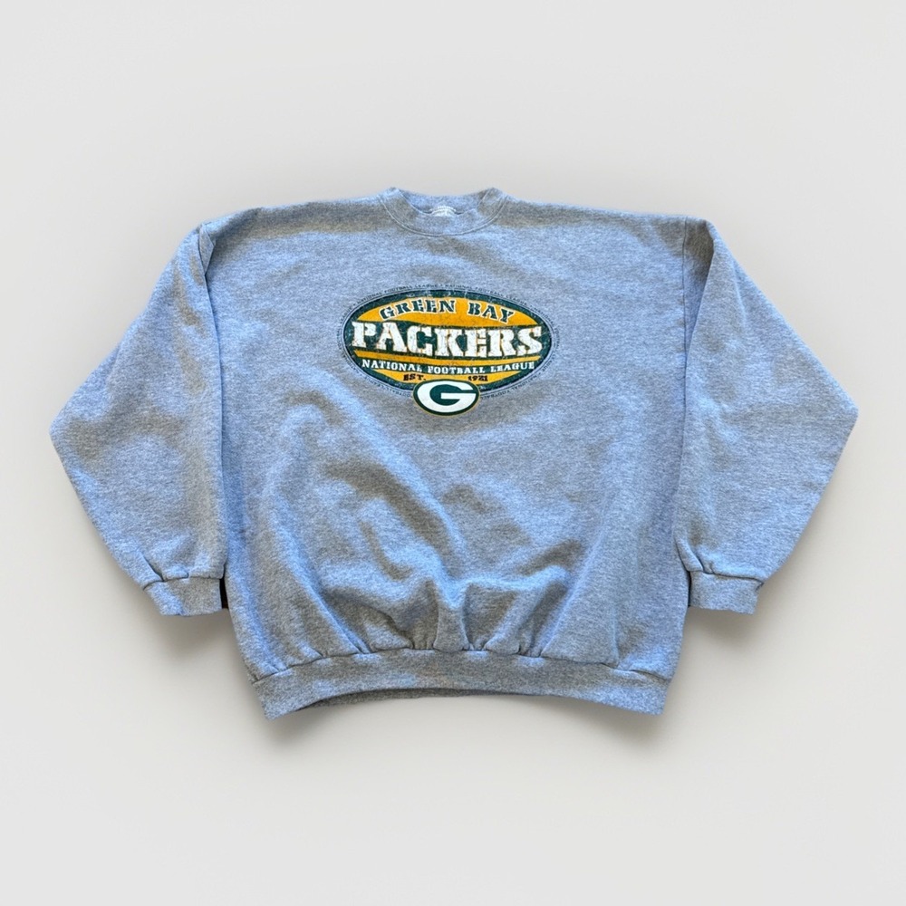 Vintage Green Bay Packer Sweatshirt Mens M Logo Y2K Gray‎ NFL Crewneck Pullover